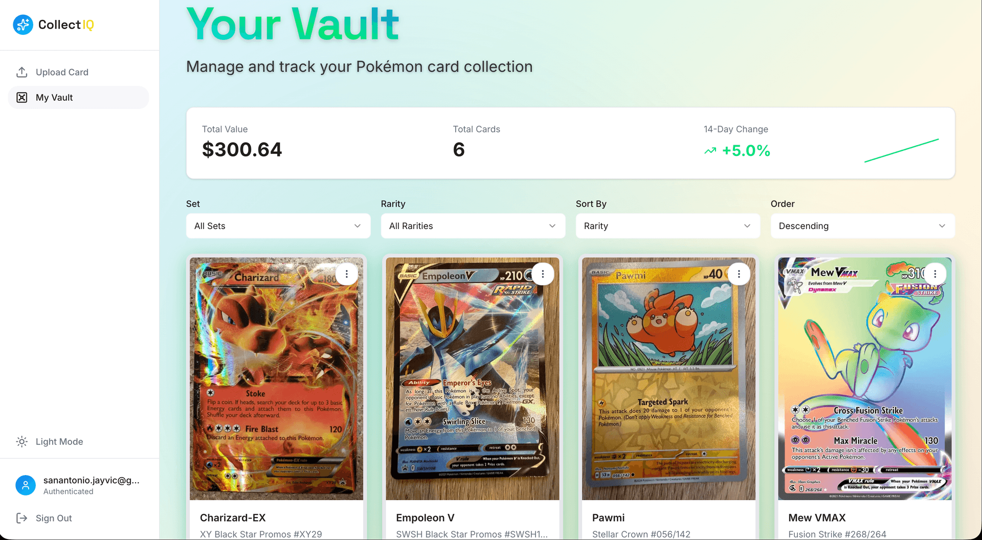 CollectIQ trading card valuation interface