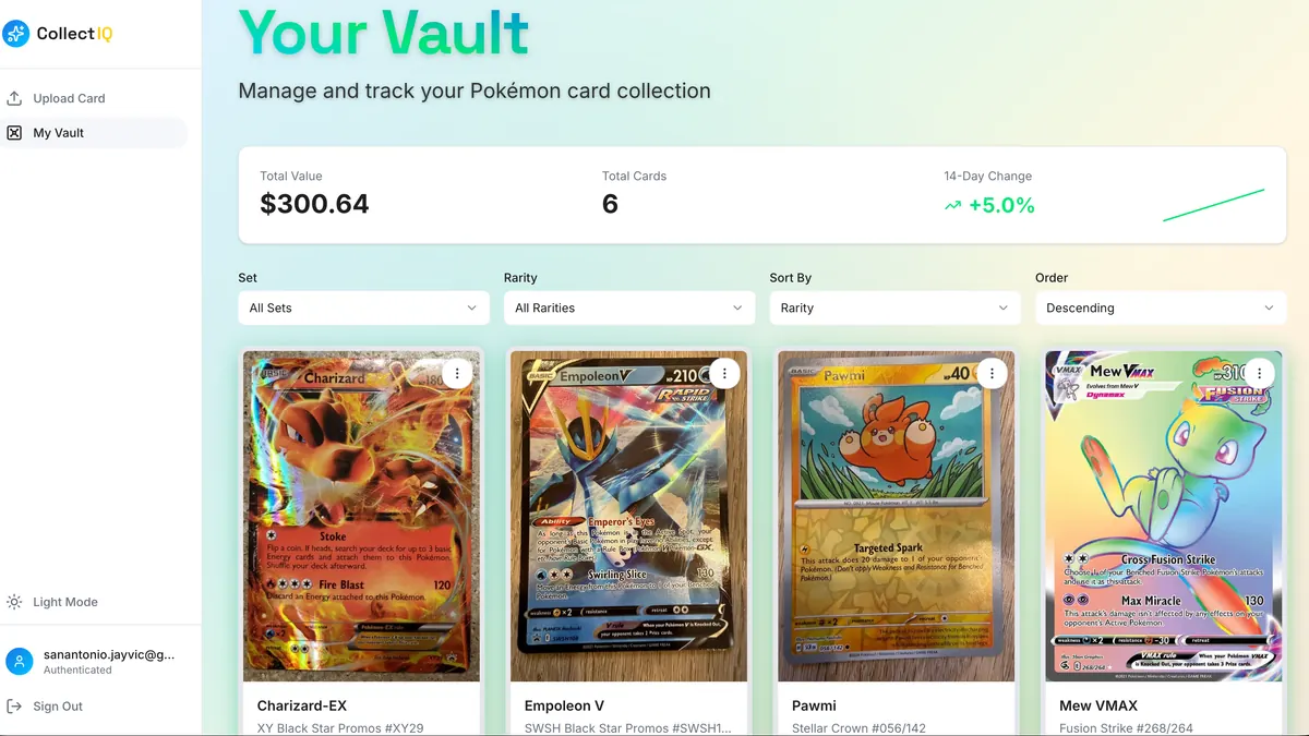 CollectIQ trading card valuation interface